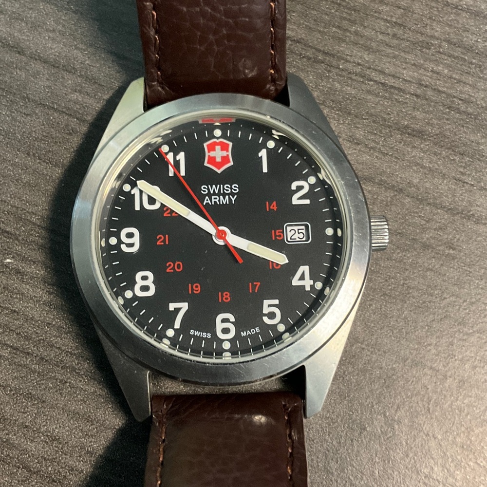 Swiss Army Men's Black Dial Watch with Brown Leather Strap